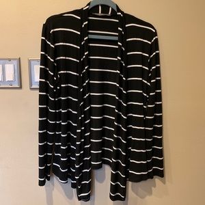 Black and white striped cardigan.